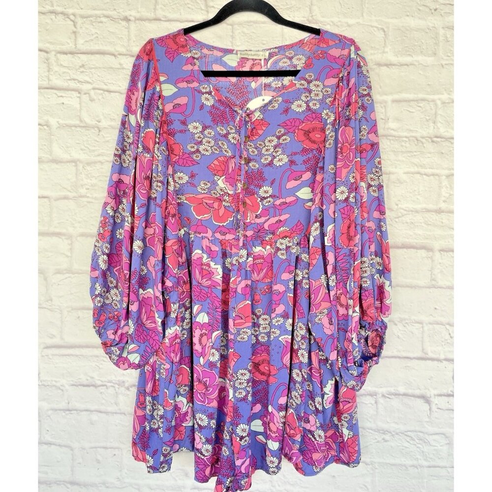 Rusttydustty Floral Print Romper  Peasant Sleeve Cottage Core Boho Size 1XL